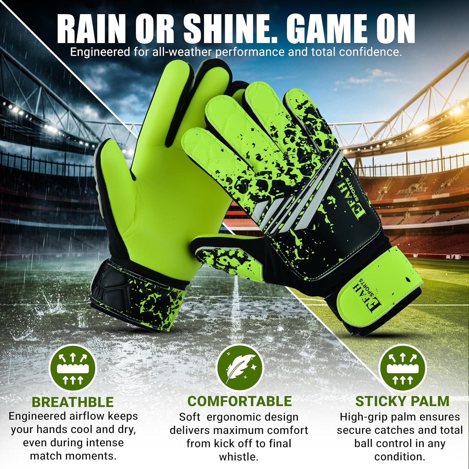 Thumbnail 1 de EFAH SPORTS Size 5 Youth Soccer Goalkeeper Gloves, Fluorescent Yellow