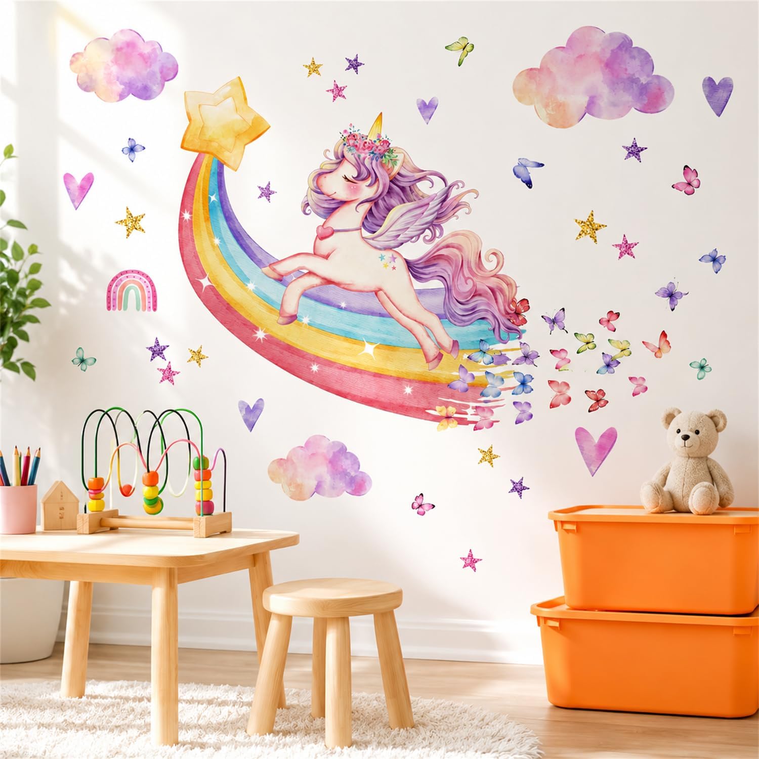 Detalle de Unicorn Rainbow Wall Stickers for Girls' Room — Peel & Stick Vinyl Decals in Gift Box