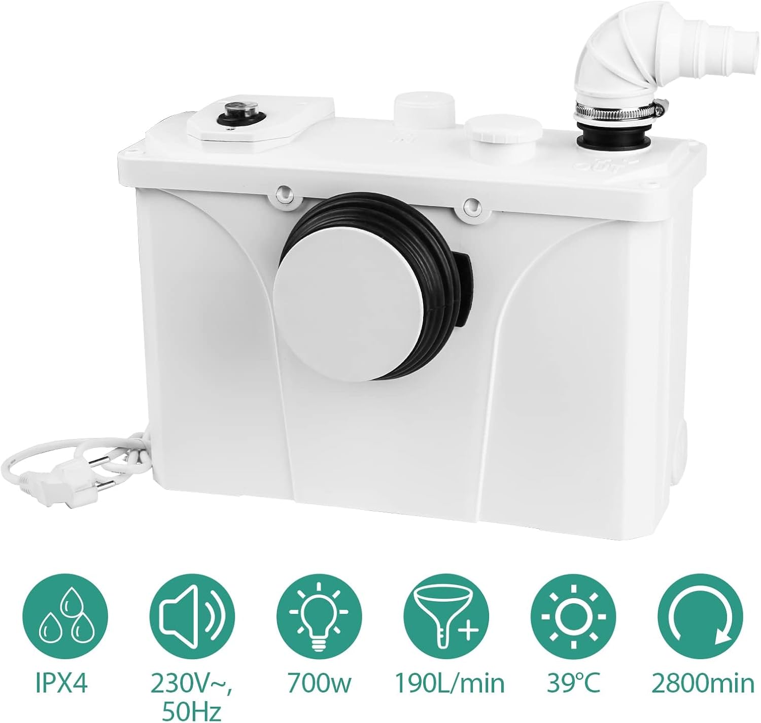 Detalle 2 de Sonnewelt 700 W: pompa trituratore WC maceratore per acque luride con filtro al carbone attivo