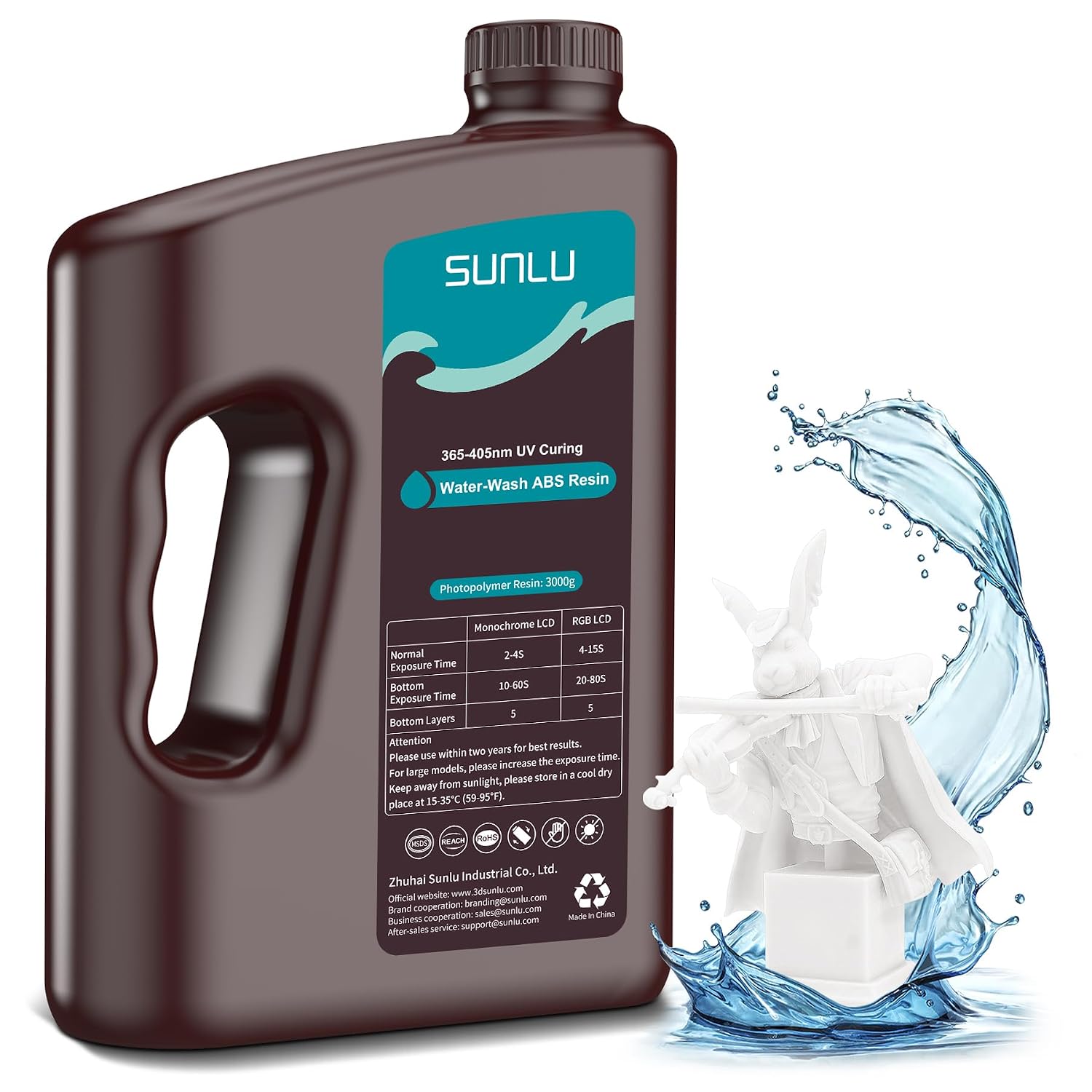 Detalle de SUNLU 3000g 水洗い可能なABSライク3Dプリンター用樹脂 低収縮・速硬化 ホワイト