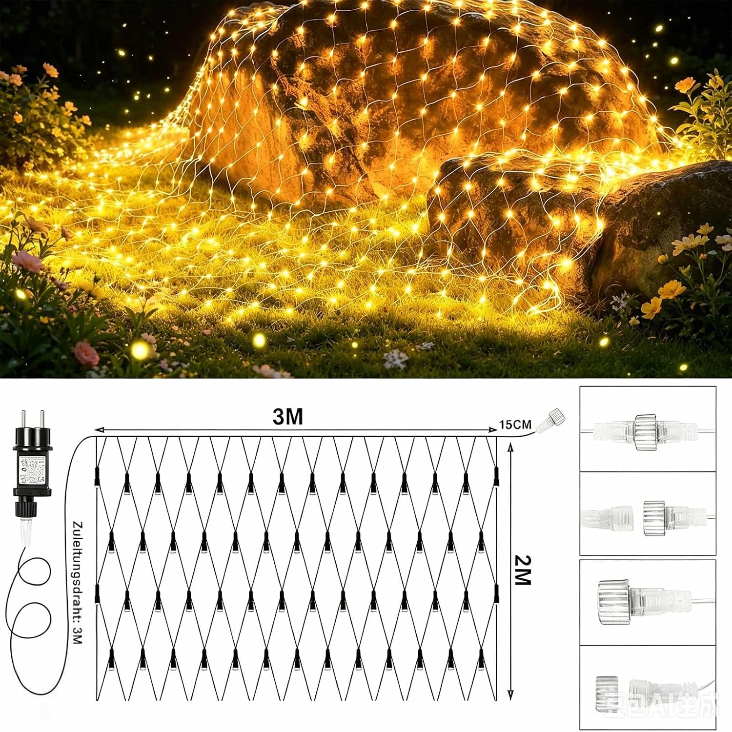 Thumbnail 2 de Joycome Rete Luminosa Natale esterno 3x2 m con 200 LED, spina, timer e 8 modalità