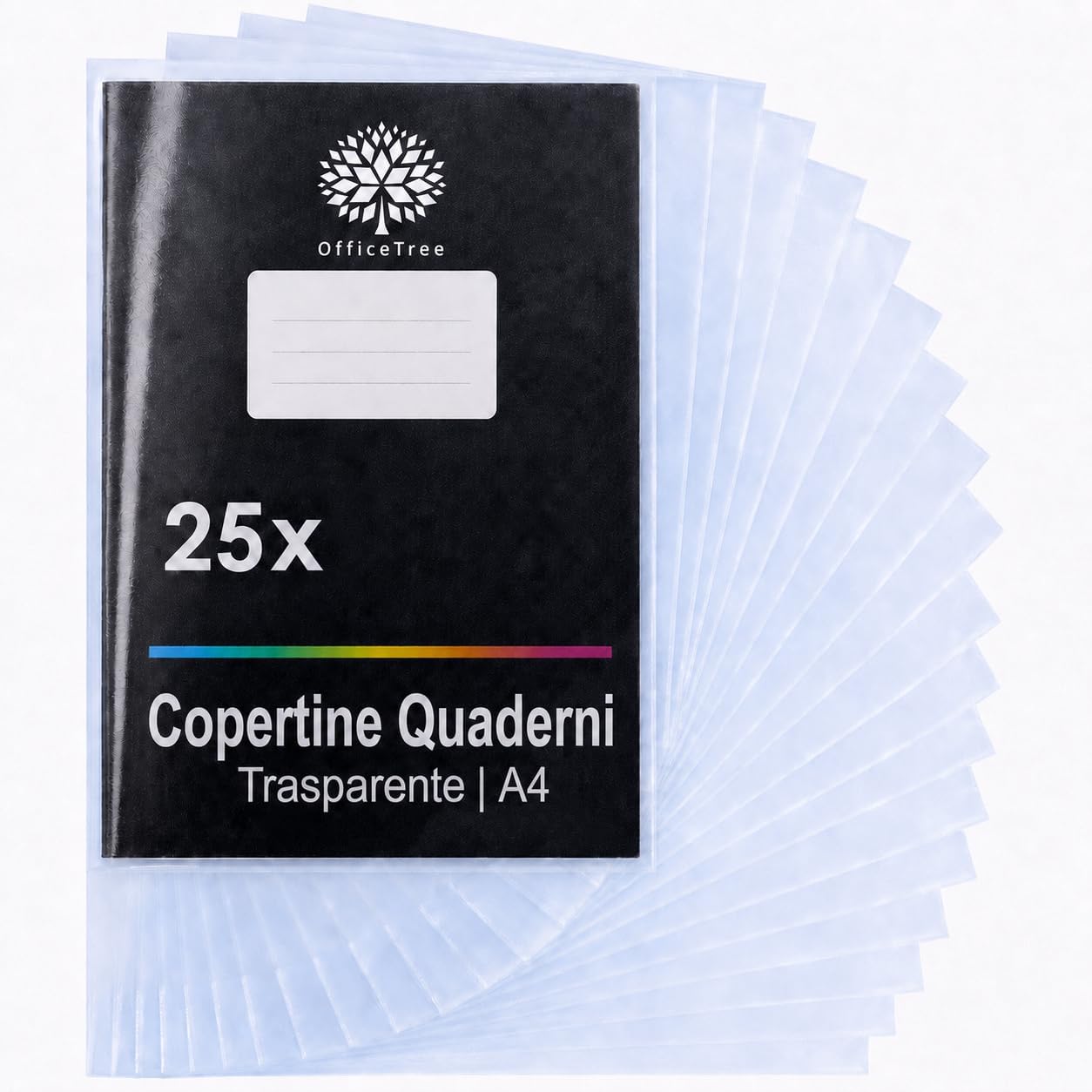 OfficeTree Copertine Trasparenti A4 25x – Foderine per Quaderni in Plastica PP Ecologica, Resistente allo Sporco e all'Acqua