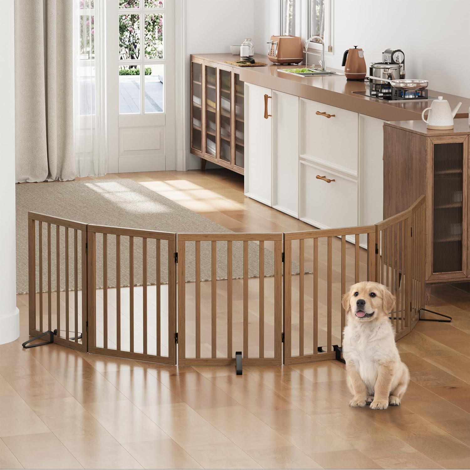 Thumbnail 5 de Algherohein Tall Dog Gate for Doorways (6 Panels, Dark Walnut)