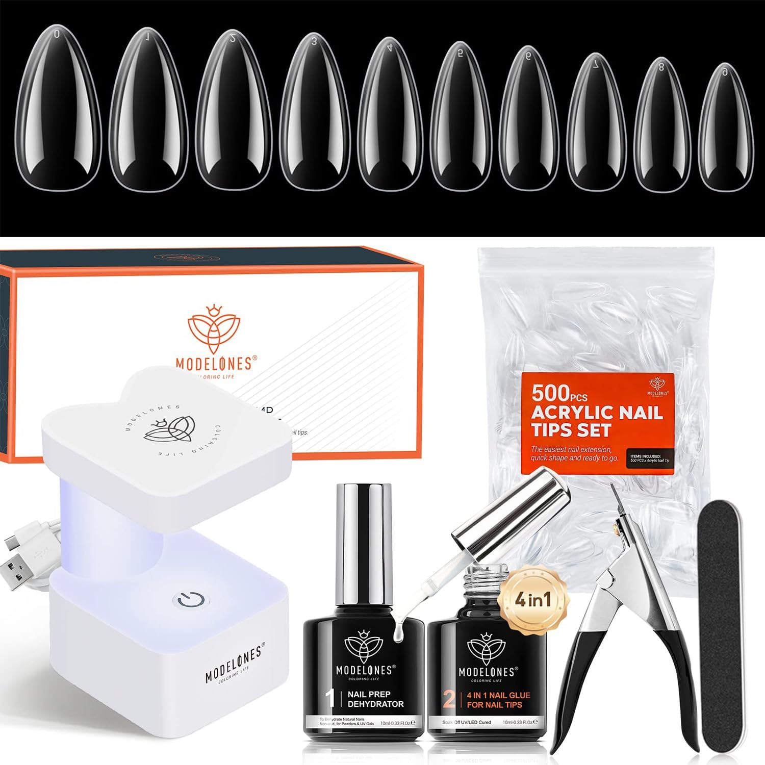 Detalle de modelones MDE-MOEO9-00068 nageltipset met 500 amandelvormige tips