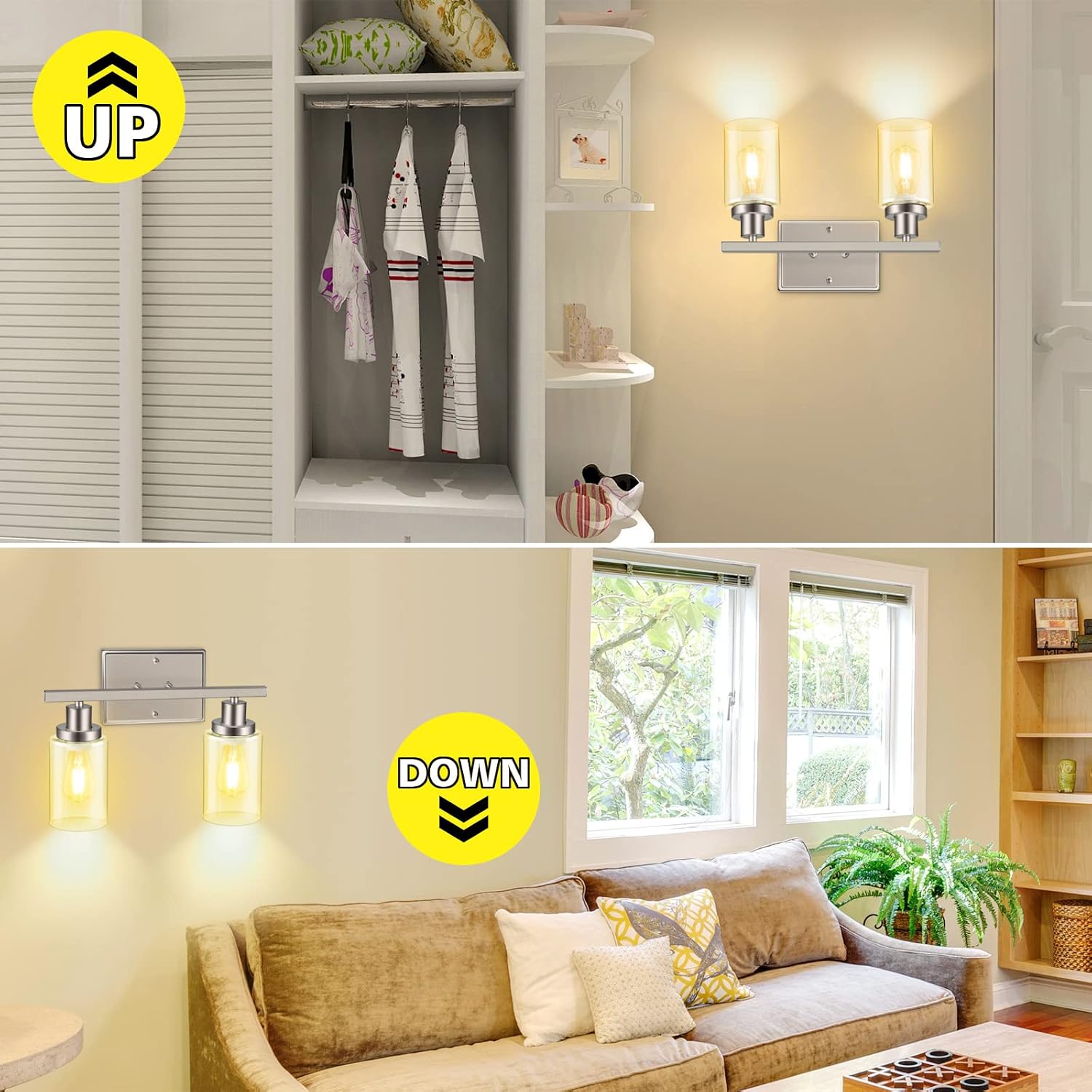 Detalle de Ascher RJ-WR03 2-Light Wall Sconce with Clear Glass and Brushed Nickel