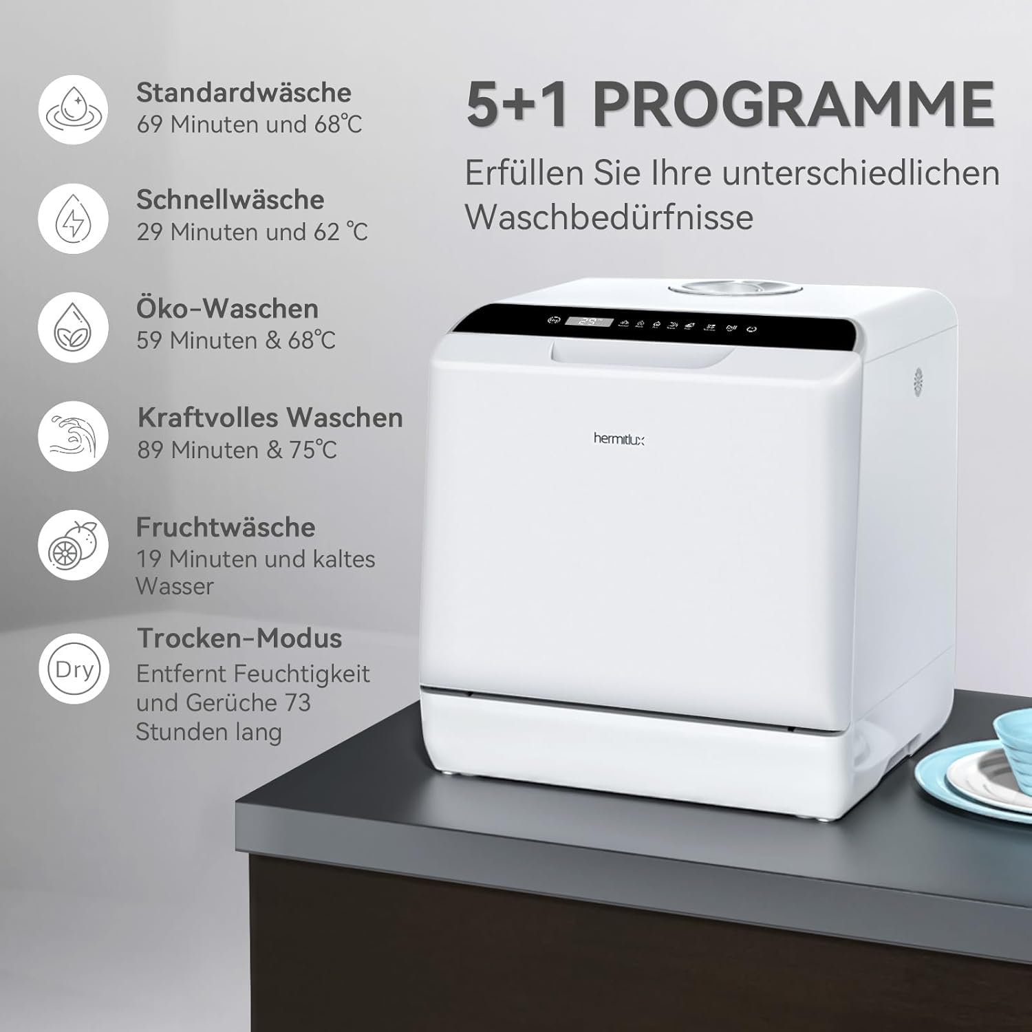 Detalle de Hermitlux Tischgeschirrspüler 43 cm für 4
