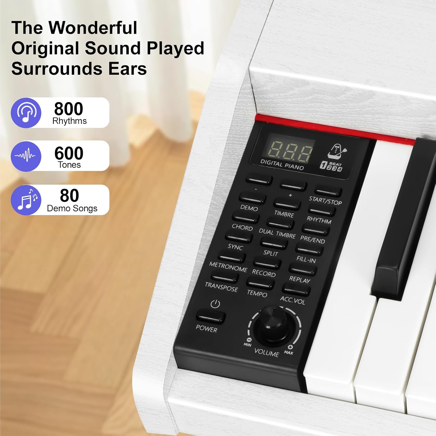 Detalle de Vediya VE28 88-Key Digital Piano with Semi-Weighted Keys and 600 Tones