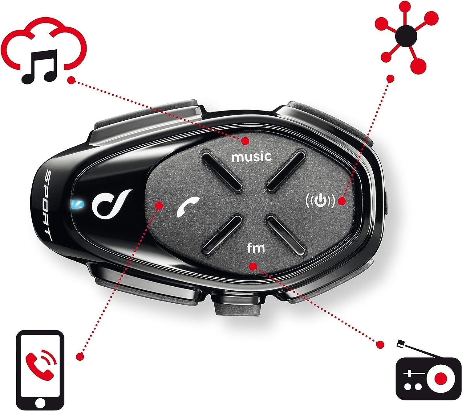 Detalle de Interphone Sport - Système de communication moto Bluetooth, 20 h, 1,2 km