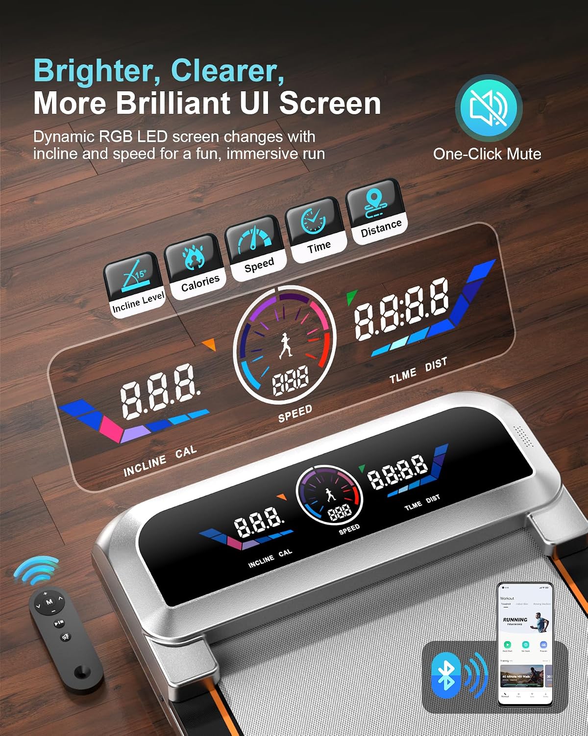 Detalle de Trisomy SD-801 Walking Pad Treadmill with 15% Auto Incline and LED Display