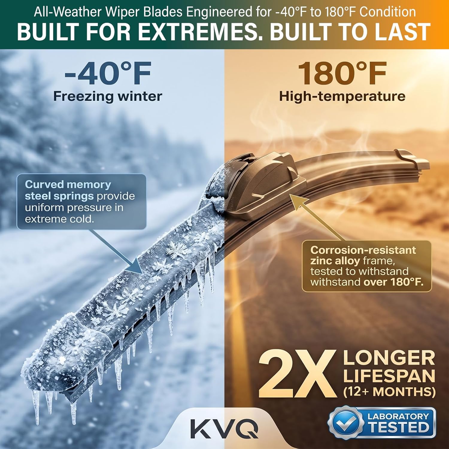 Thumbnail 3 de KVQ Windshield Wiper Blades Replacement for Honda CR-V 2007-2011 — 26"/16"/14" Front & Rear Set (3) with Graphite + Micro-PTFE Coating