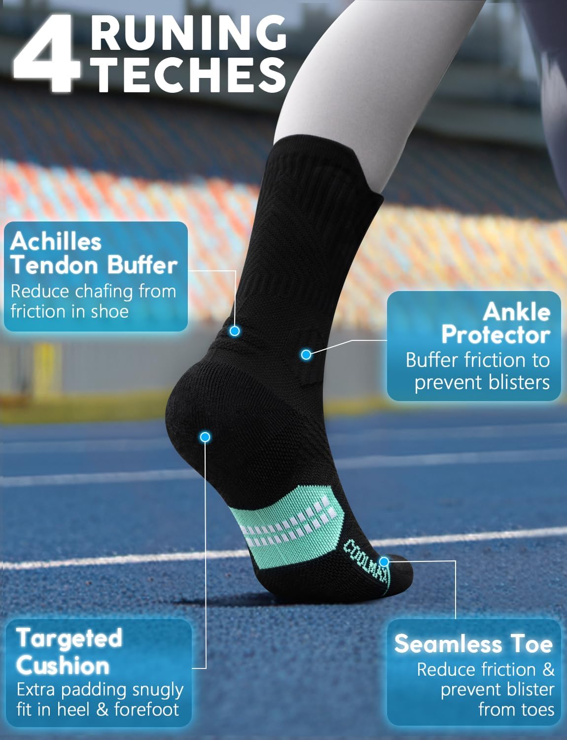 Thumbnail 3 de Juclise Women’s Coolmax Bamboo Viscose Compression Crew Socks (15–20mmHg) for Running, Hiking & Court Sports