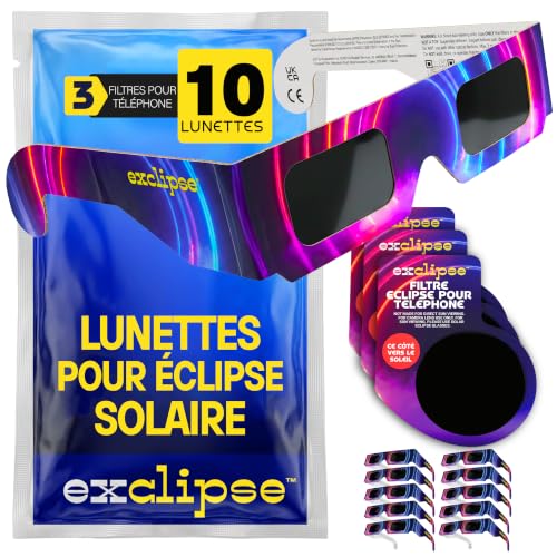 Detalle de Lunettes Éclipse Solaire 10 Pack avec 3 Filtres Smartphone – Kit complet exclipse ISO 12312-2