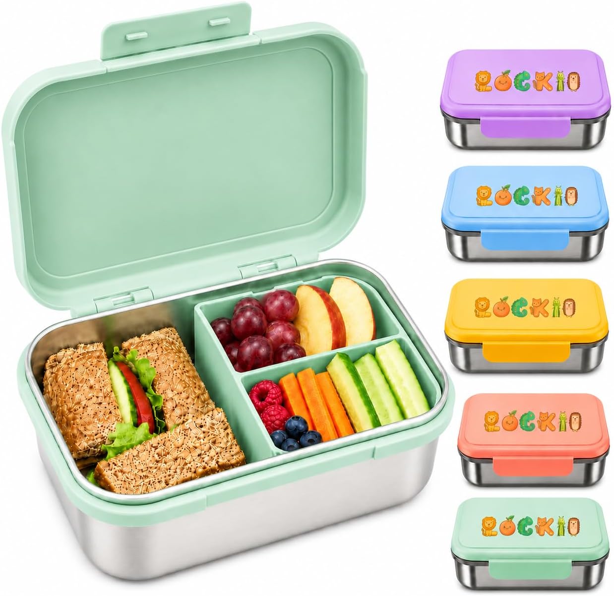 Detalle de LOCKII lunchlåda för barn, 1 000 ml med snackslåda i rostfritt stål