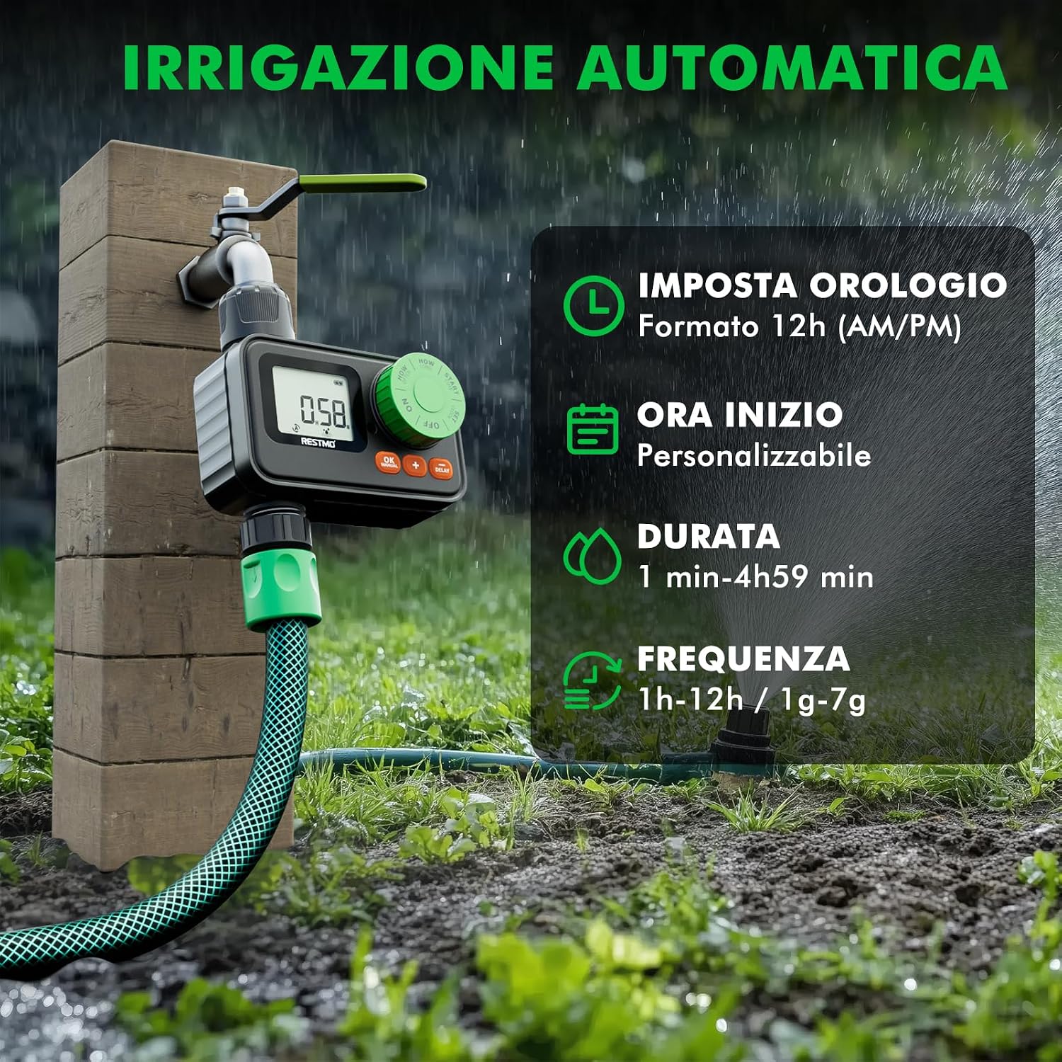 Detalle de RESTMO Timer per acqua telecomandato RF: controllo sociale dell’irrigazione esterna con avanzate funzioni