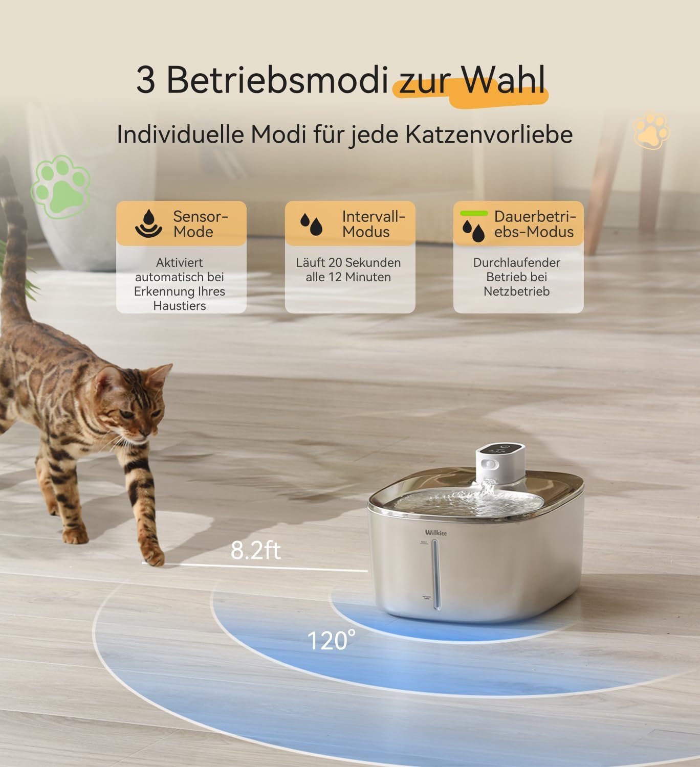 Detalle 1 de WILKIEE Katzenbrunnen Edelstahl 4,1 L Akku