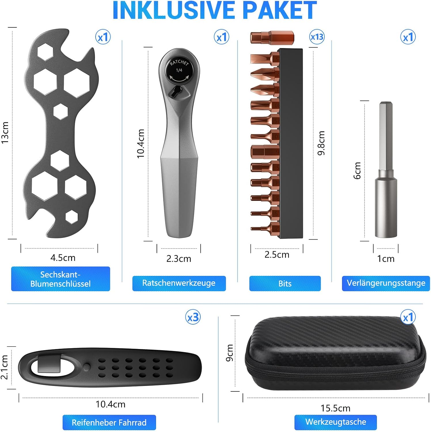 Detalle de Scalnuvyyh XT10XJL-11504997 – zestaw narzędzi rowerowych z grzechotką 1/4″ i 13 bitami