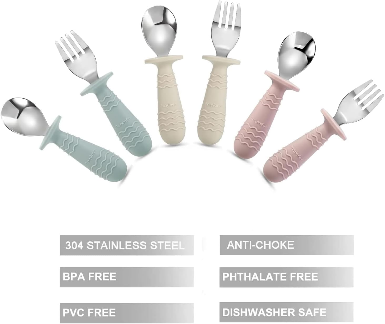 Detalle 2 de PandaEar Baby Spoon Fork babybestek, zesdelige set met afgeronde lepels en vorken