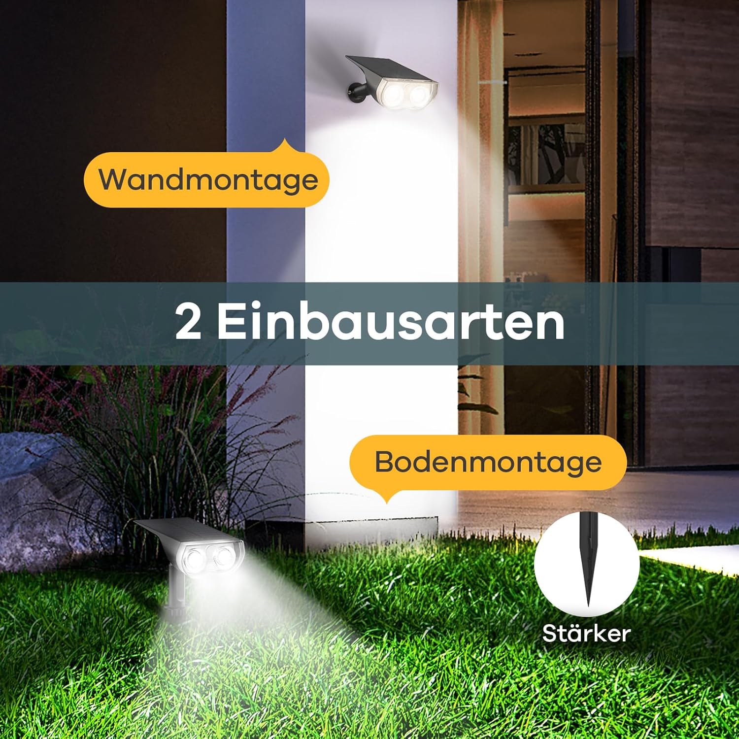 Thumbnail 5 de Linkind StarRay Solarstrahler für Balkon & Garten (6500 K, IP65) – 2er-Set mit Lichtsensor