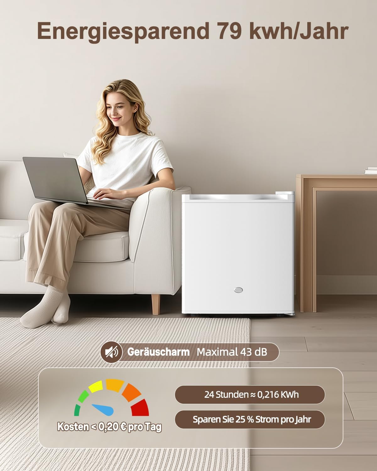 Detalle de WELLENT 46L Mini Kühlschrank – kompakt, leise und flexibel mit wechselbarem Türanschlag