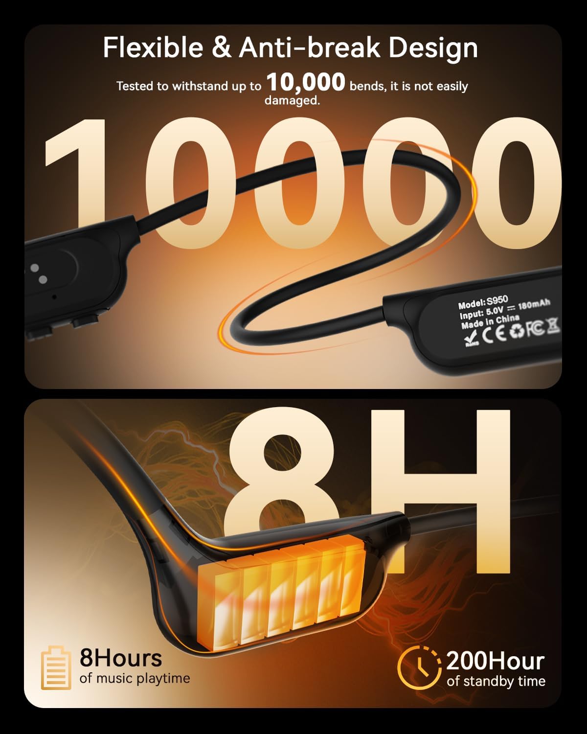 Thumbnail 5 de ANSTEN Casque à conduction osseuse Bluetooth 6.0 IPX8 avec réduction de bruit IA et écouteur oreille ouverte