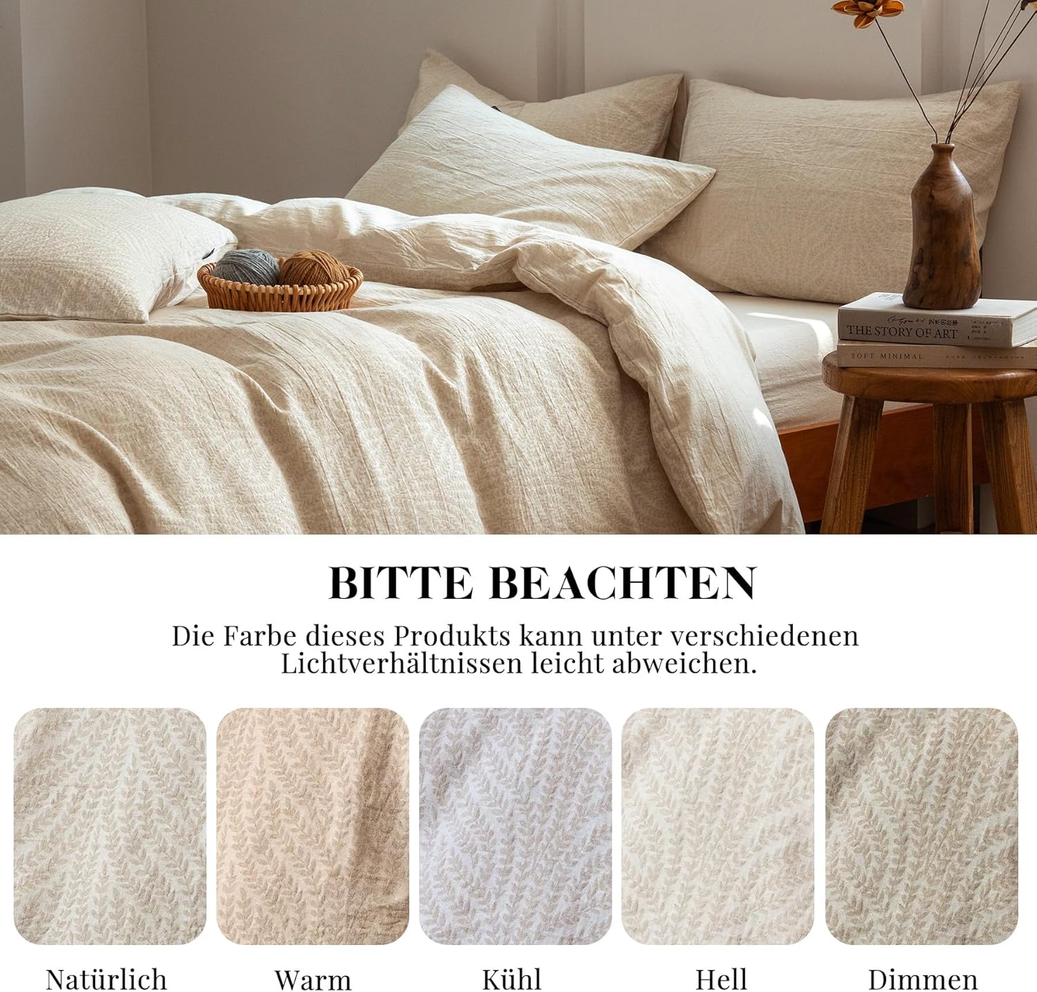 Thumbnail 6 de SOULFUL Leinen Bettwäsche 155x220 aus Baumwolle mit Jacquard-Boho-Textur – 1 Bettbezug + 1 Kissenbezug, OEKO-TEX 100