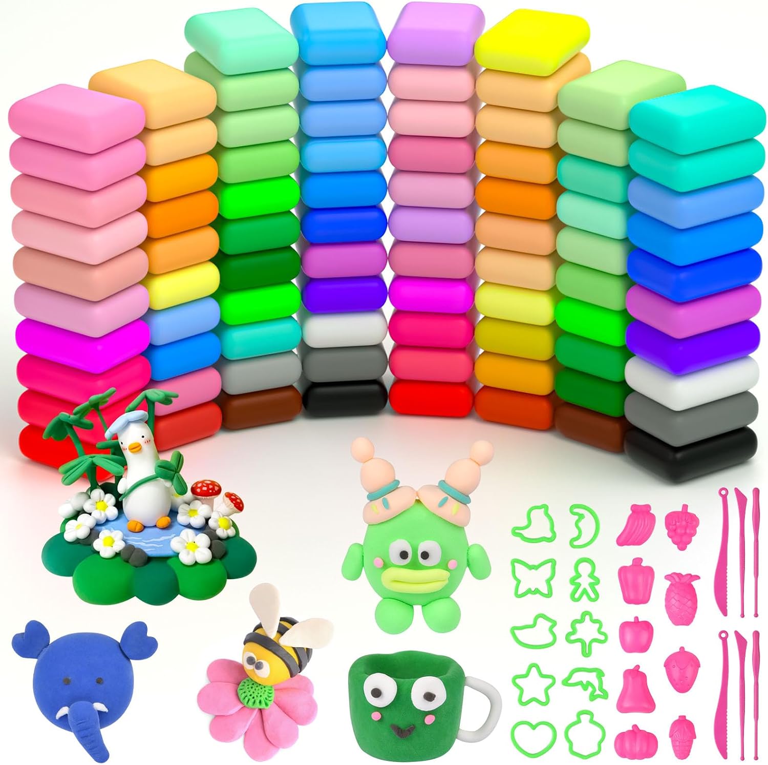AUAUY Modelliermasse-Set – 84 Farben lufttrocknende Knete Starter-Set mit Schnitzwerkzeugen und Zubehör