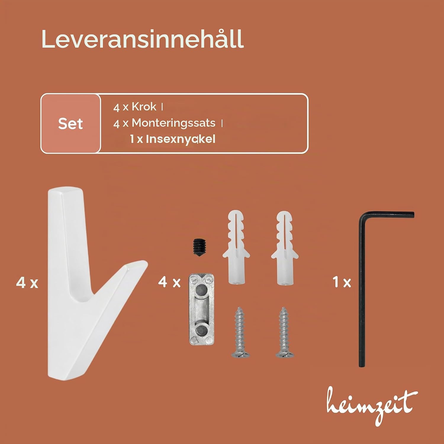 Detalle de heimzeit Volt klädkrokar i vit zinklegering, 4-pack för skruvmontering
