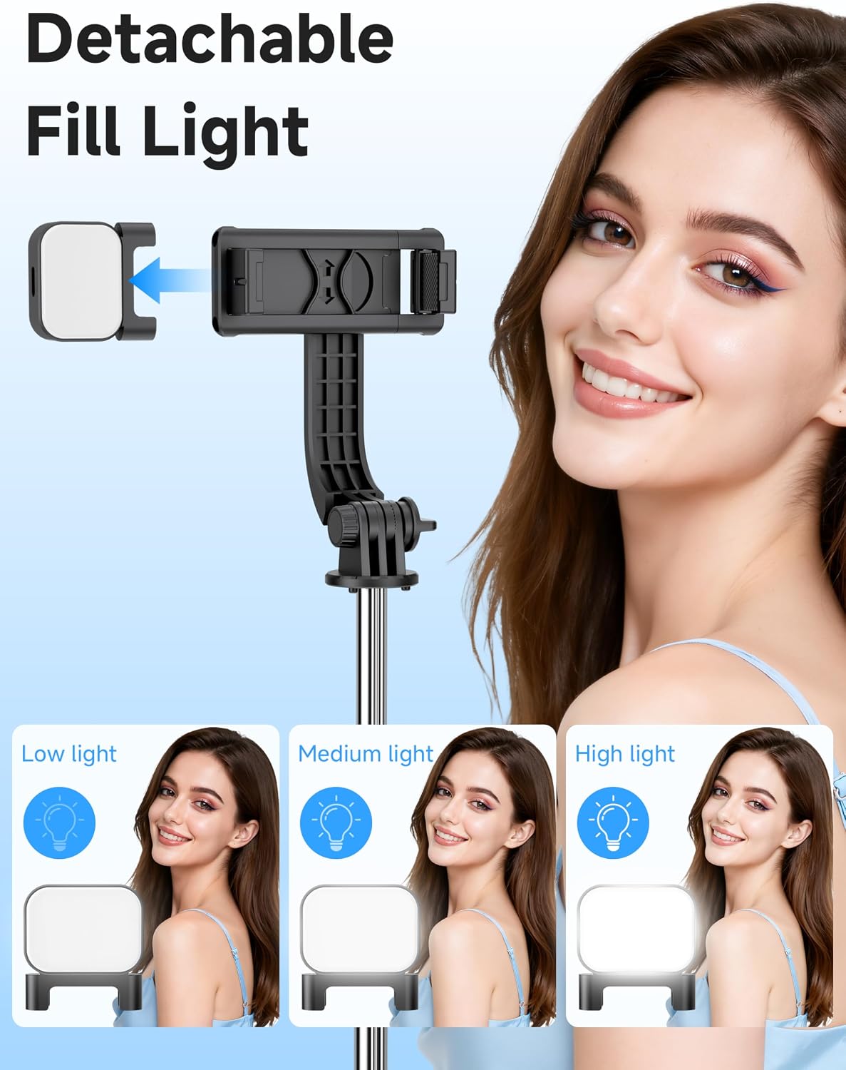 Detalle 2 de SelfieShow F01S Selfie Stick Tripod with LED Fill Light and Remote