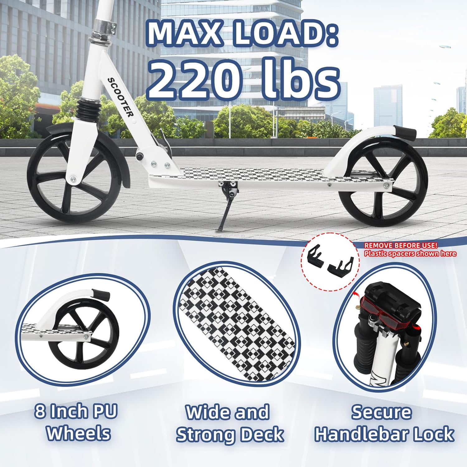 Thumbnail 2 de Nattork Kick Scooter 220 lb Capacity