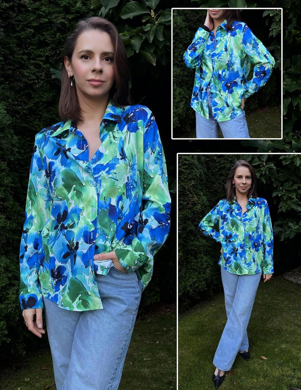 Detalle 2 de Zeagoo Button Down Floral Long Sleeve Blouse