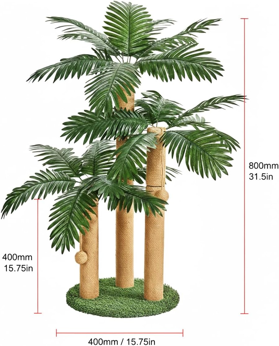 Thumbnail 2 de LEMONDA 31.5Inch Cat Scratching Post Tree (Palm Tree) with 3 Scratching Poles & 2 Interactive Dangling Balls