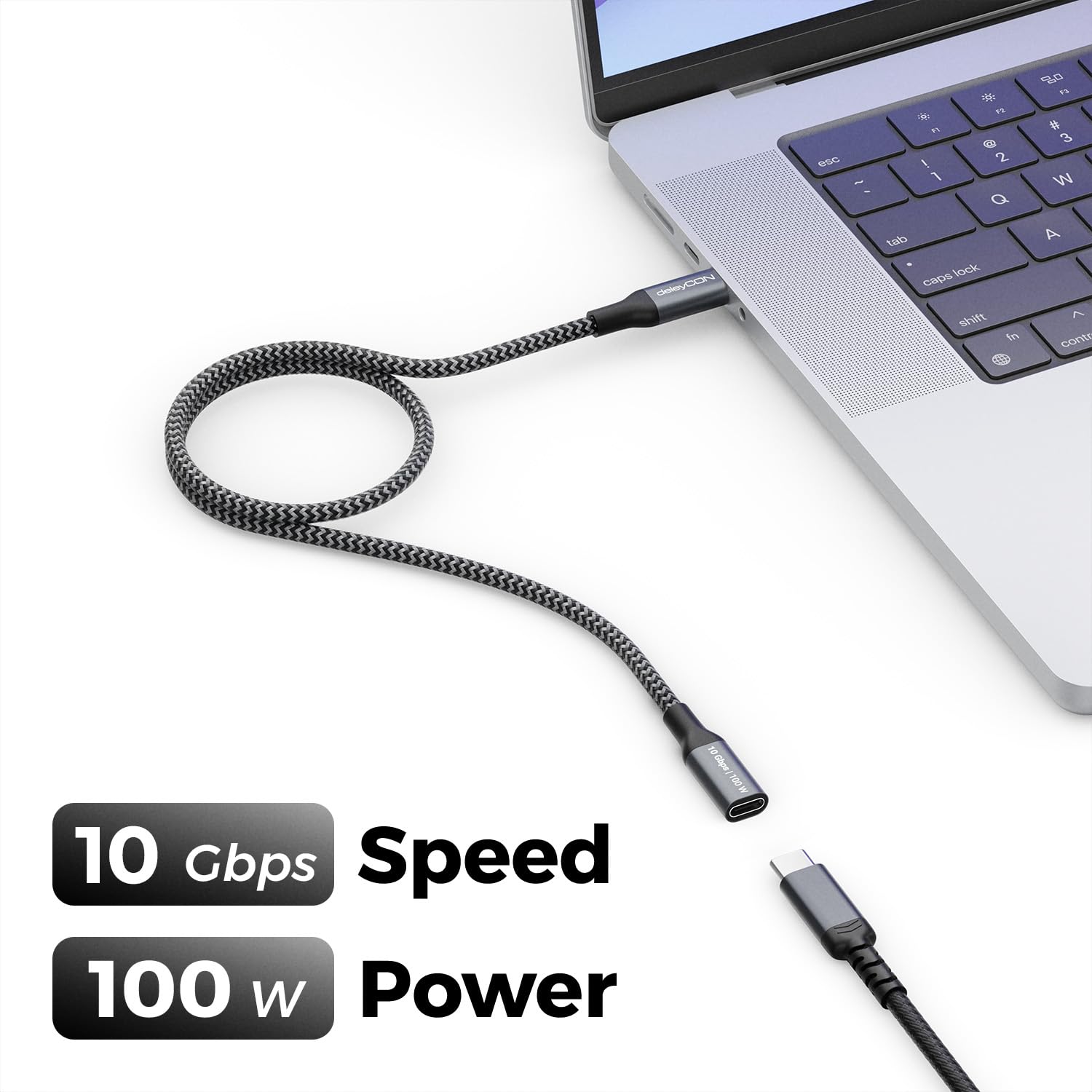 Detalle de deleyCON USB-C Verlängerungskabel 0,5 m – 100 W, 10 Gbit/s, USB-C zu USB-C, DP Alt Mode, 4K@60Hz