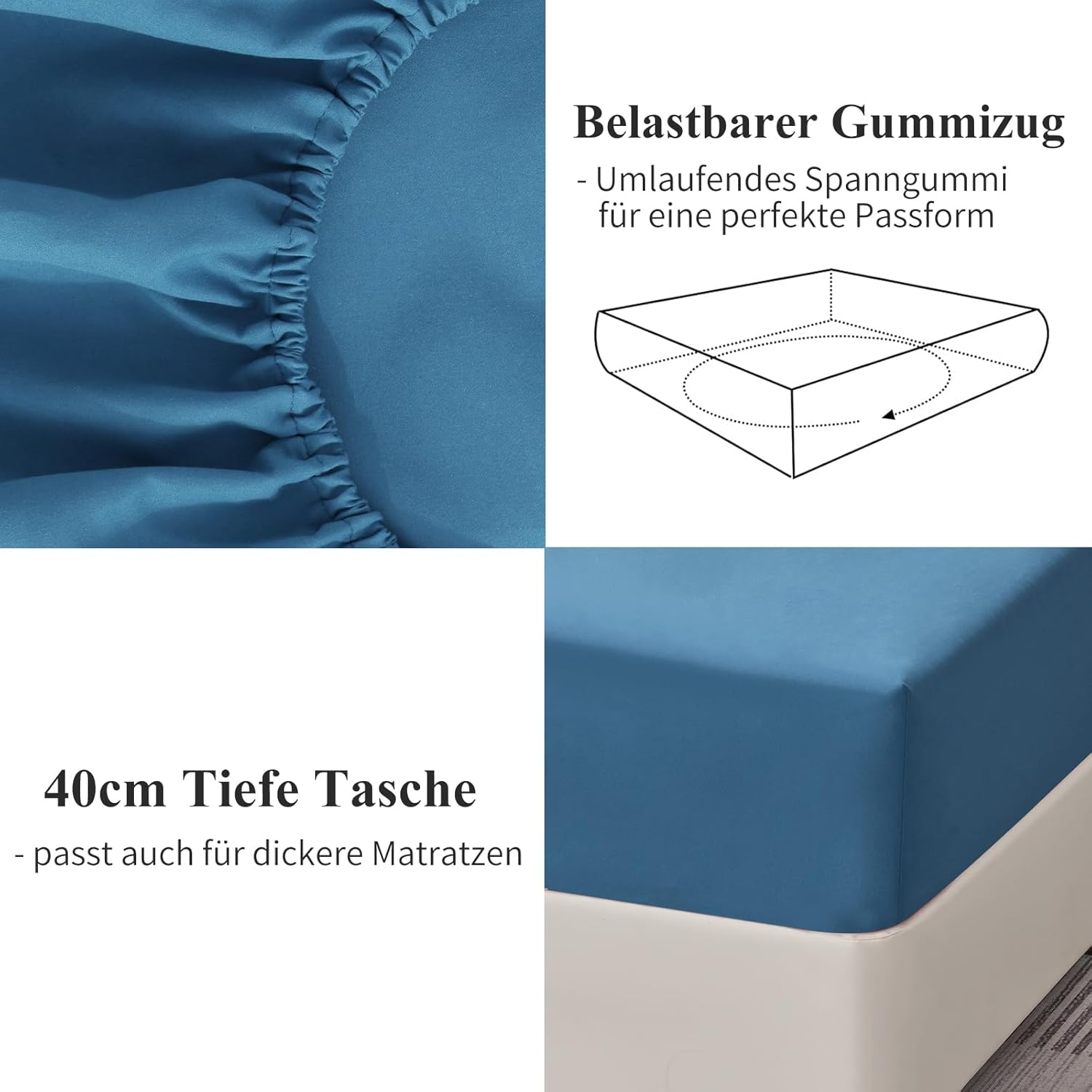 Thumbnail 3 de Aisbo King Size Fitted Sheet Dusty Blue – Extra Deep Pocket (16in/40cm) 150x200 cm