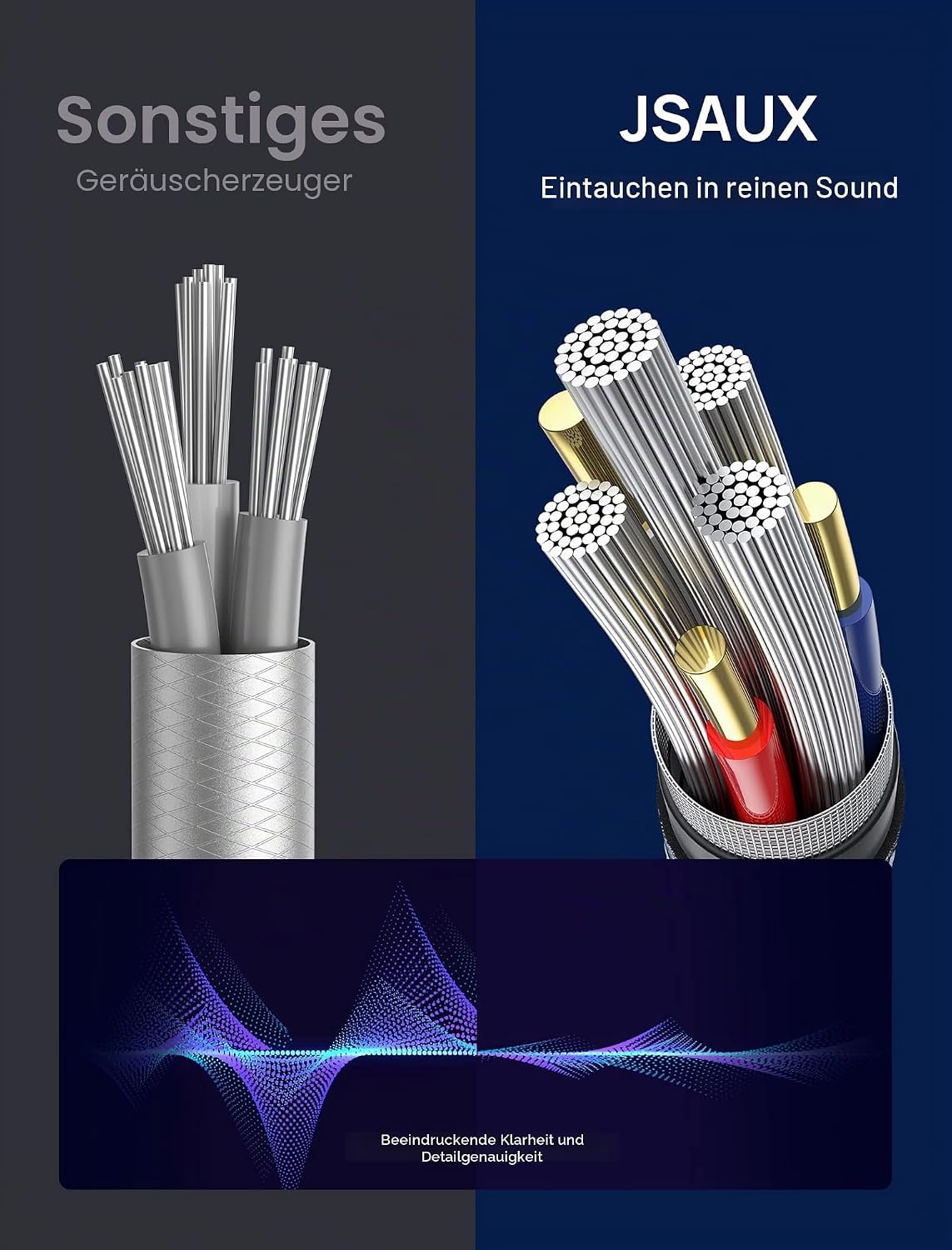 Detalle 2 de JSAUX 3,5 mm Klinke auf Cinch Kabel, 4,5 m – hochwertiges AUX-Y-Kabel mit 2x RCA