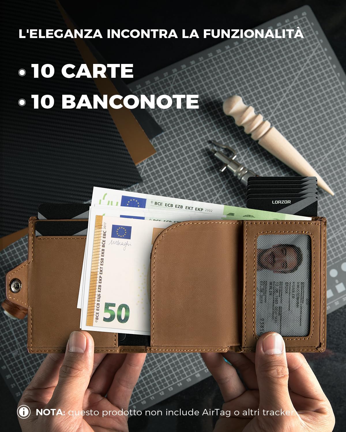 Thumbnail 4 de LORZOR Portafoglio Airtag Slim in pelle