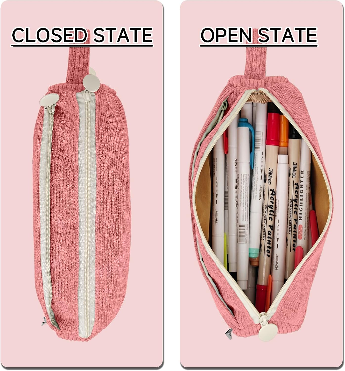 Detalle de Boziee Cord-Stoff Federmäppchen (Mäppchen für Schule & Büro) – Rosa