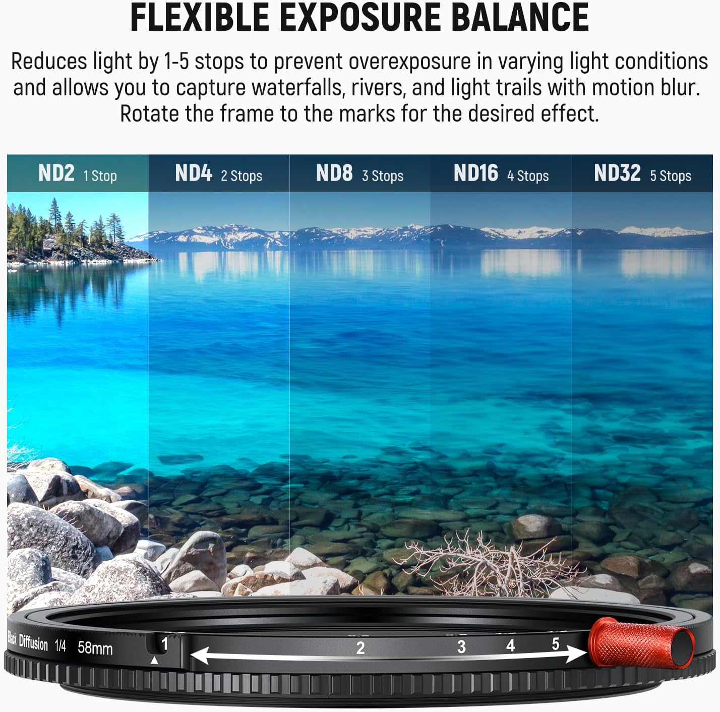 Detalle 2 de NEEWER 58mm Variable ND Filter 1–5 Stops