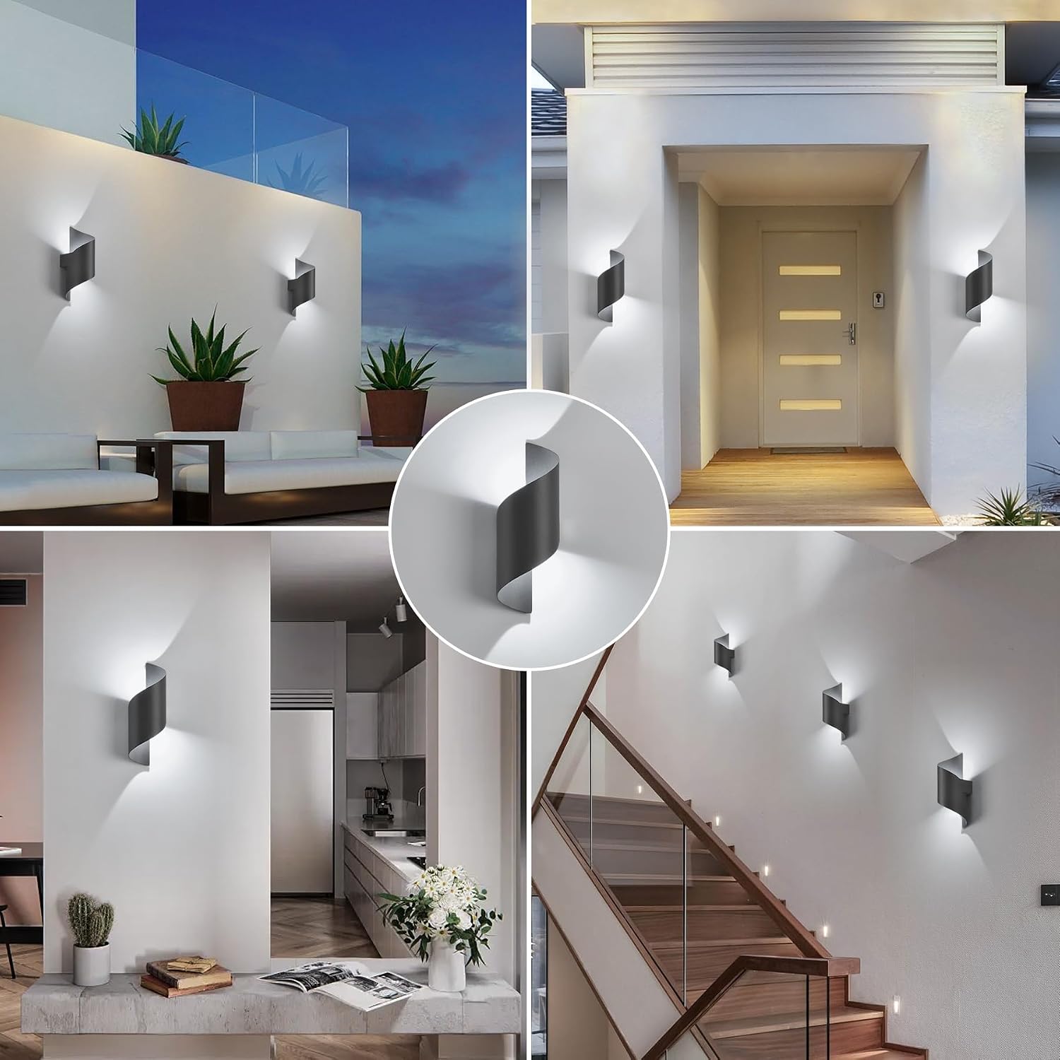 Detalle de LED Wandleuchte Innen/Außen 10 W IP65 – S-förmig, 6000 K kaltweiß, 28 × 10 cm, Aluminium, 600 lm