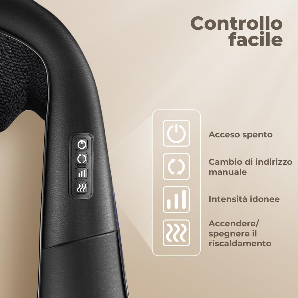 Detalle 2 de Massaggiatore cervicale e schiena Shiatsu 4D con 3 velocità e riscaldamento – Nero PU leather