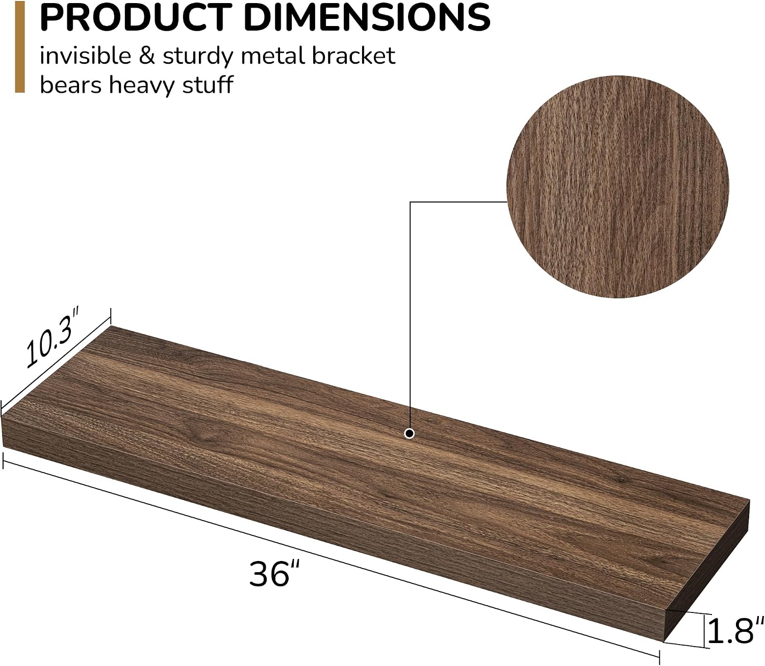 Thumbnail 2 de Fun Memories Floating Shelf 36" x 10.3" Walnut