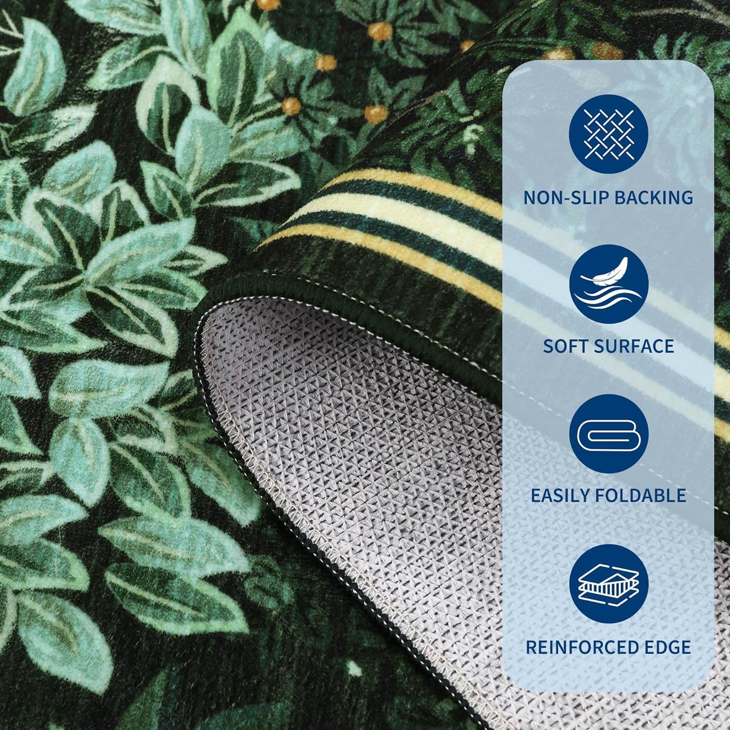 Detalle 2 de GarveeHome Forest Runner Rug, 2' x 6' Washable Dark Green Low-Pile Runner