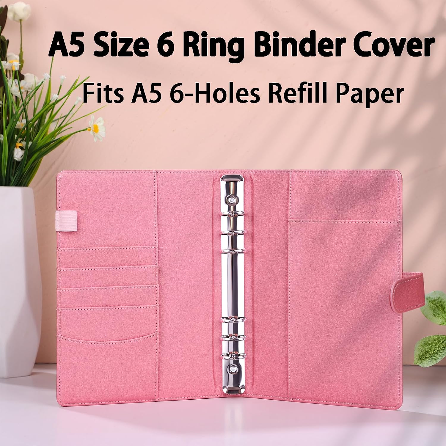 Detalle de Antner ANTNer-RINGBINDER-A5 A5 6-Ring Planner Binder, Glitter Pink PU Leather