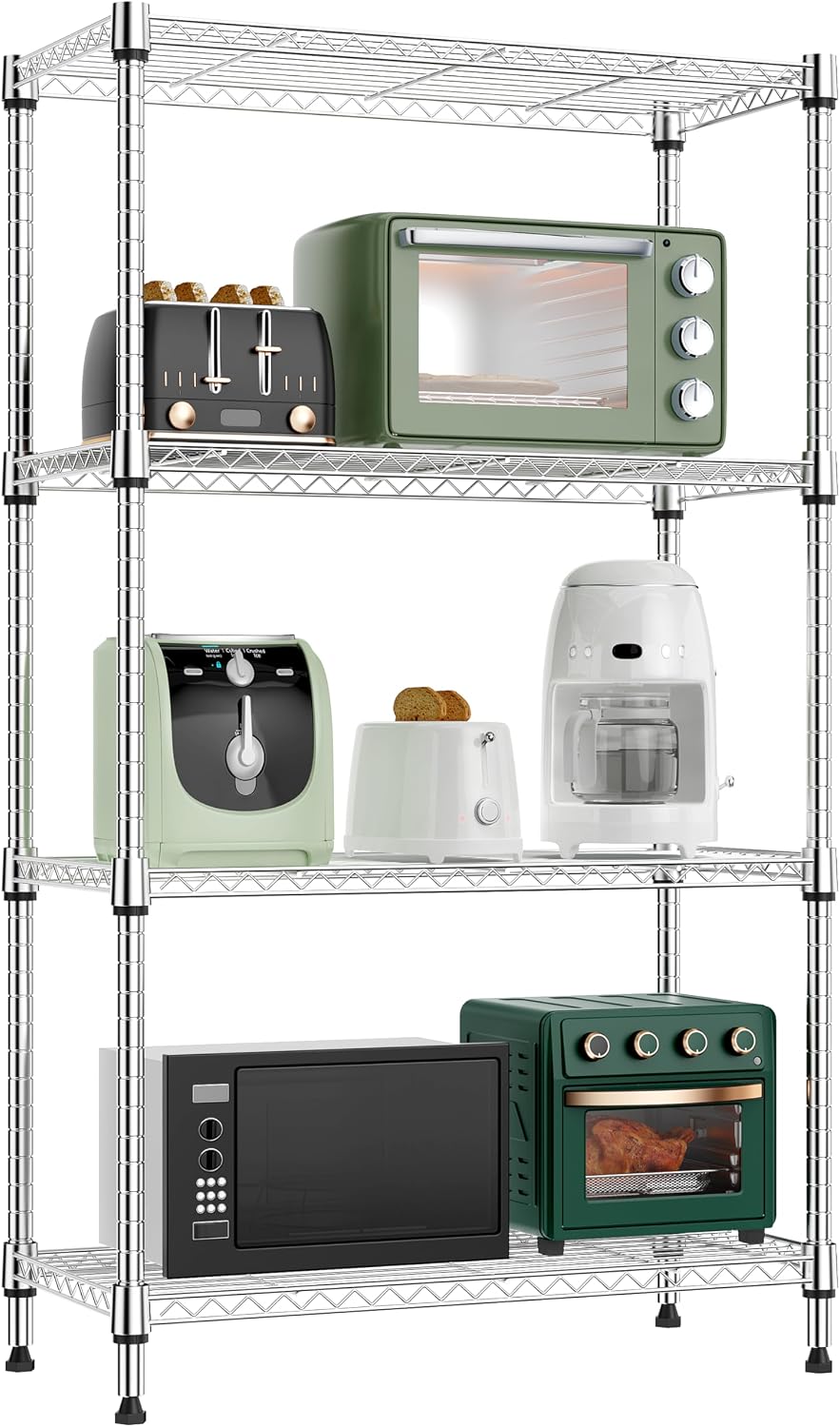 Detalle de M MZG 4-Tier Metal Wire Storage Shelf, Adjustable Carbon Steel, 25.6" W