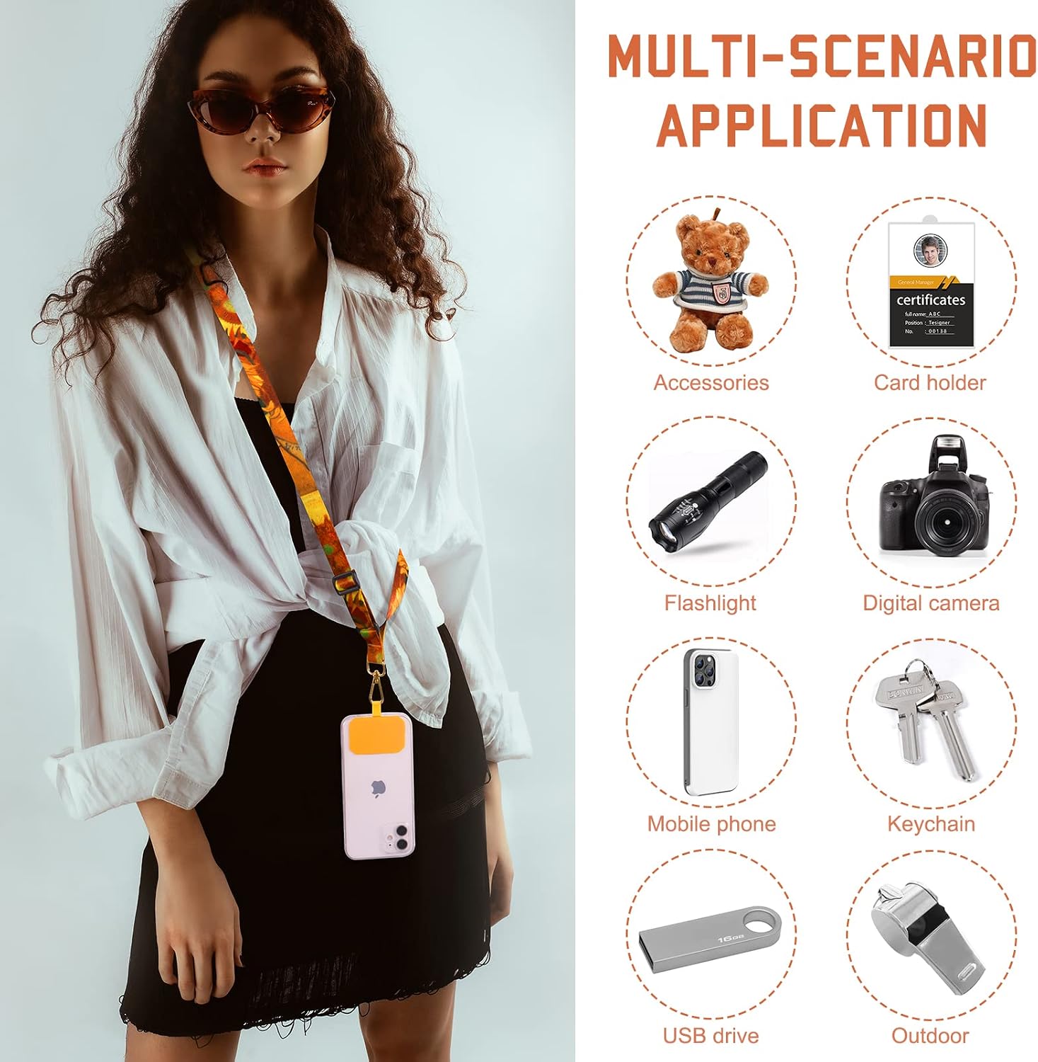 Detalle 1 de Sunflower Phone Lanyard & Crossbody Neck Lanyard with Wrist Strap, keyring and card holder pads