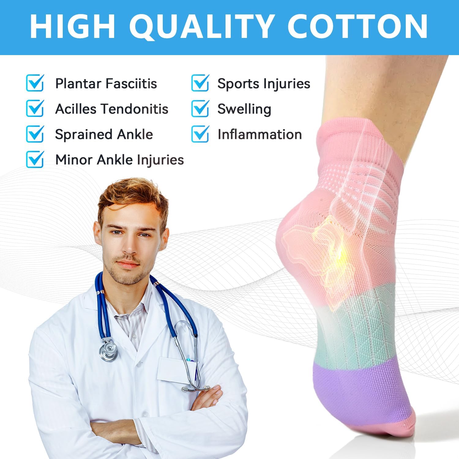 Detalle 2 de IRAMY Compression Ankle Support Socks for Women – 3 Pairs for Running, Arch Support and Plantar Fasciitis Relief