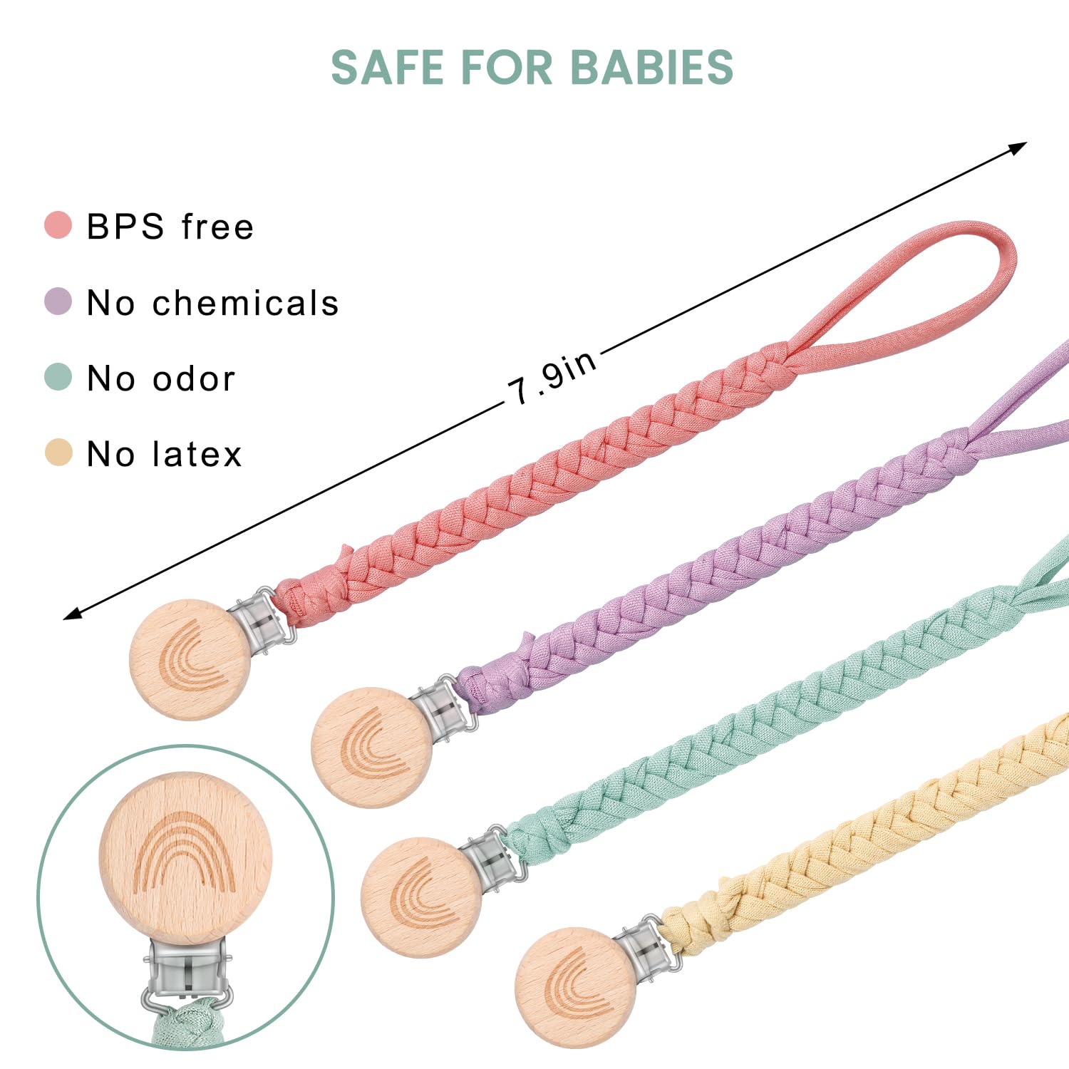 Thumbnail 4 de CLDY Baby Schnullerkette Clip im 4er-Pack – Schnullerband mit Clip für Kinderwagen, Babytrage und Autositz