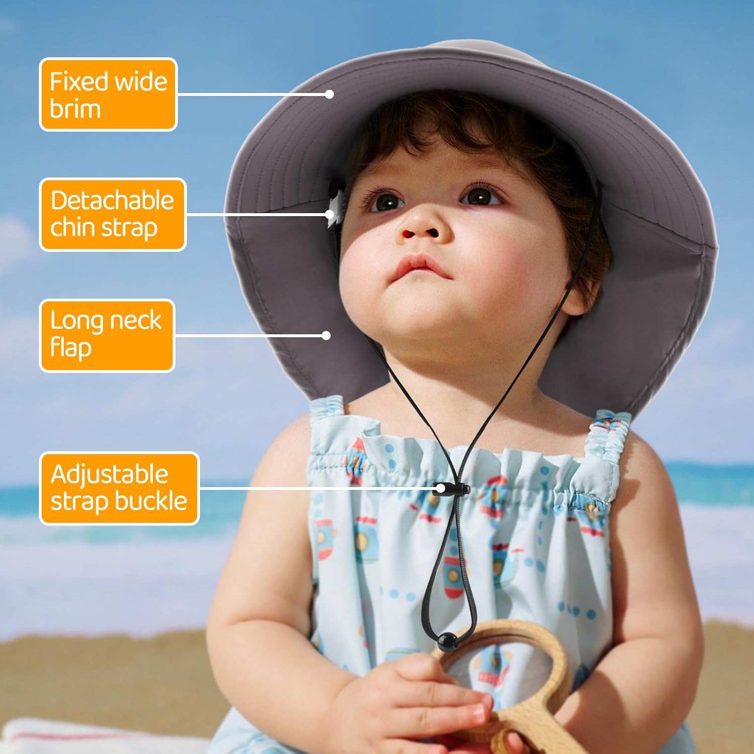 Detalle de DRESHOW Bébé Chapeau de Soleil – Casquette Protège-Nuque pour Enfants