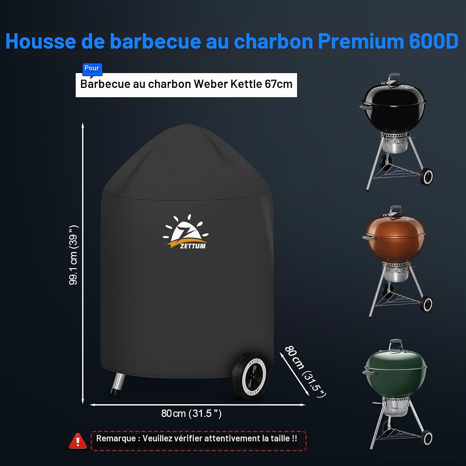 Detalle de Zettum 7153 barbecuehoes voor Weber 67 cm, 600D Oxford-weefsel