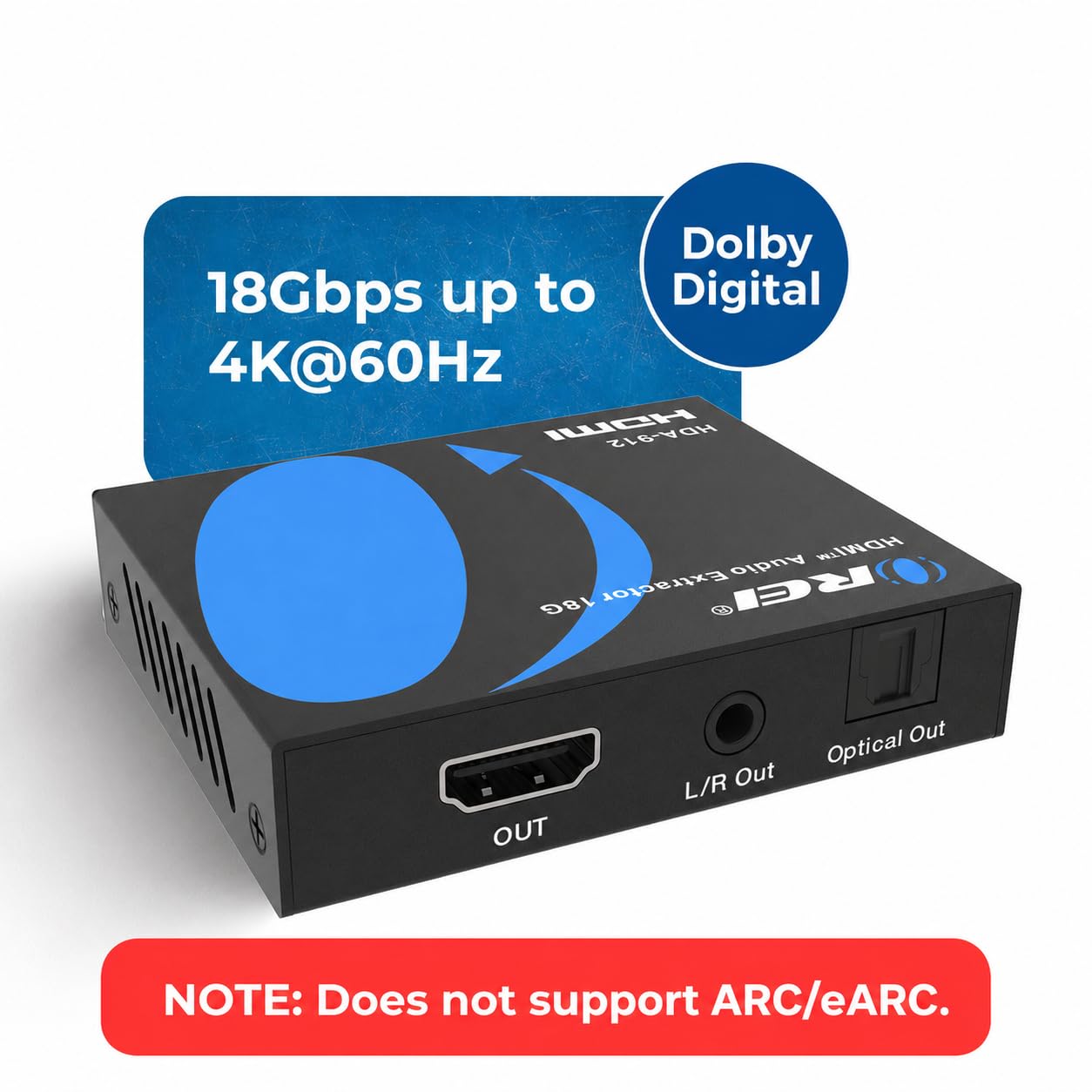 Thumbnail 2 de OREI HDA-912 4K HDMI Audio Extractor: Dolby/DTS Pass-through with Optical & 3.5mm Output