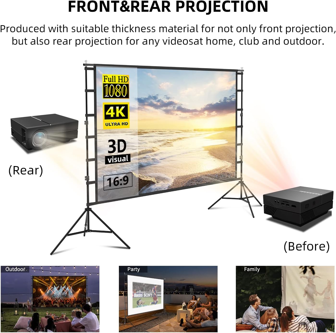 Thumbnail 4 de Lejiada 150-inch Outdoor Projector Screen with Stand (4K HD, Anti-crease) for Garden, Camping & Home Cinema